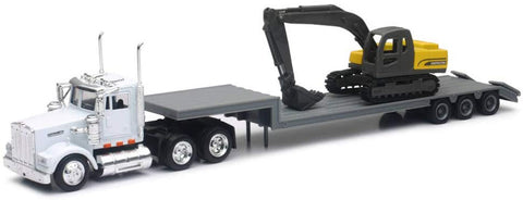 Kenworth W900 White Truck with Backhoe/Excavator 1/43 Scale Model by NewRay