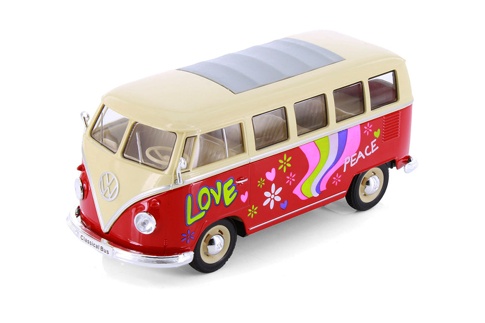1963 Volkswagen VW T1 Bus Van - RED - Peace & Love 1/24 Diecast Model by Welly
