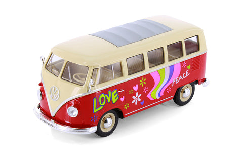 1963 Volkswagen VW T1 Bus Van - RED - Peace & Love 1/24 Diecast Model by Welly