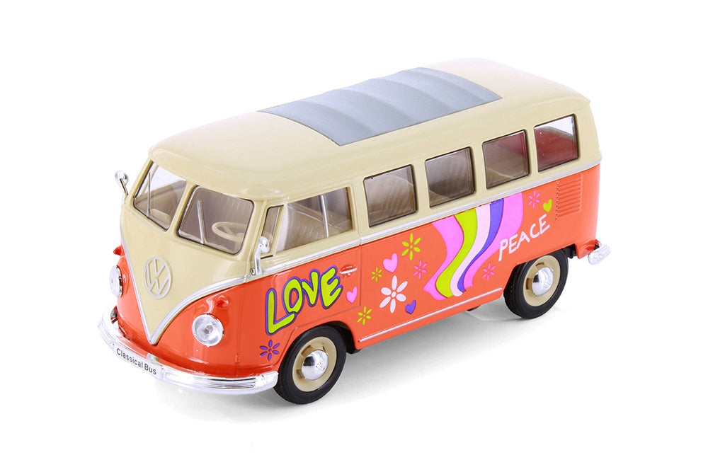 1963 Volkswagen VW T1 Bus Van - ORANGE - Peace & Love 1/24 Diecast Model by Welly