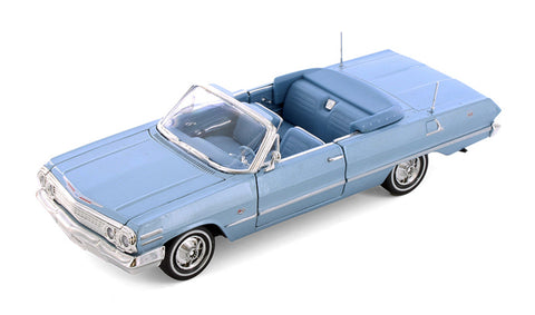 1963 Chevrolet Impala Convertible - Blue  - 1/24 Diecast Metal Model by Welly