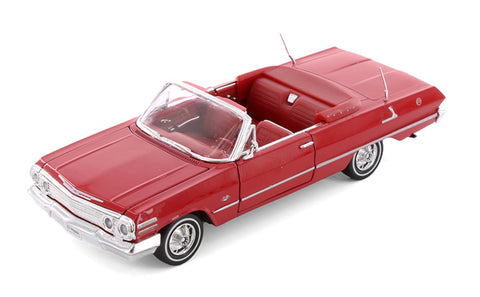 1963 Chevrolet Impala Convertible - Red  - 1/24 Diecast Metal Model by Welly
