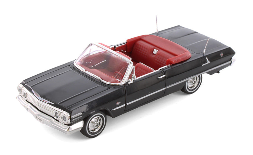 1963 Chevrolet Impala Convertible - Black  - 1/24 Diecast Metal Model by Welly