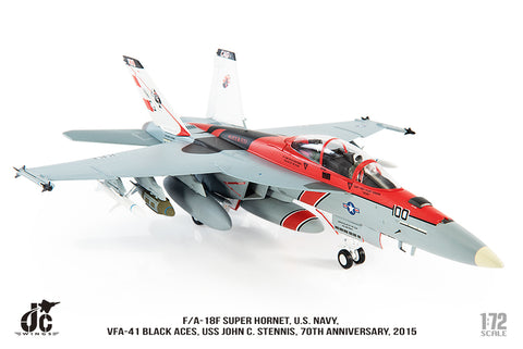 F/A-18F (F-18) Super Hornet Super Hornet VFA-41 Black Aces, 70th Anniversary, USS John C. Stannis - US Navy - 1/72 Scale Diecast Model by JC Wings