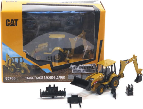 Caterpillar CAT 420 XE Backhoe Loader with Five Optional Attachments 1/64 Scale Diecast Model by Diecast Masters