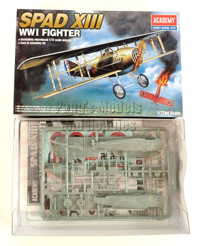 Spad XIII WWI Fighter French Biplane 1/72 Scale Plastic Model Kit (Assembly Required) by Academy