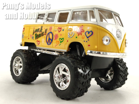 Volkswagen -VW T1 (Type 2) "Peace and Love" Bus - Off Road - Yellow - 1/32 Scale Diecast & Plastic Model by Kinsmart