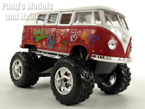 Volkswagen -VW T1 (Type 2) "Peace and Love" Bus - Off Road - Red - 1/32 Scale Diecast & Plastic Model by Kinsmart