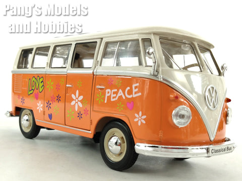 Volkswagen (VW) T1 Type-2 Bus 1962 - Peace & Love - Orange - 1/24 Diecast Metal Model by Welly