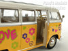 Volkswagen (VW) T1 Type-2 Bus 1962 - Peace & Love - Yellow - 1/24 Diecast Metal Model by Welly