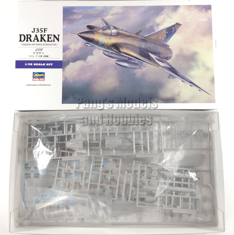 J35F J35 Draken Swedish Air Force Interceptor 1/72 Scale Plastic Model Kit (Assembly Required) by Hasegawa