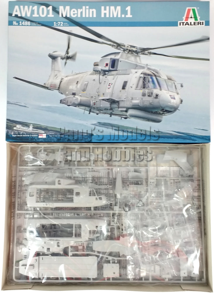AgustaWestland AW101 Merlin HM.1 Helicopter - 1/72 Scale Plastic Model Kit (Assembly Required) by Italeri