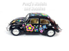 1967 Volkswagen VW Classic Beetle -  Black Flowers - 1/24 Scale Diecast Metal Model by Kinsmart