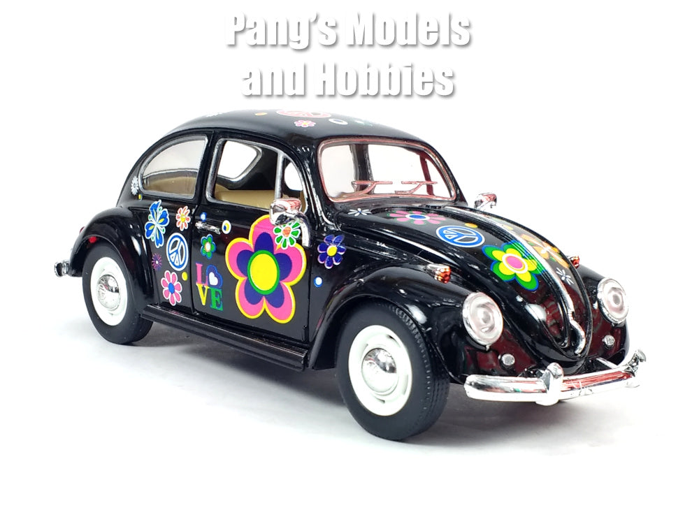 1967 Volkswagen VW Classic Beetle -  Black Flowers - 1/24 Scale Diecast Metal Model by Kinsmart