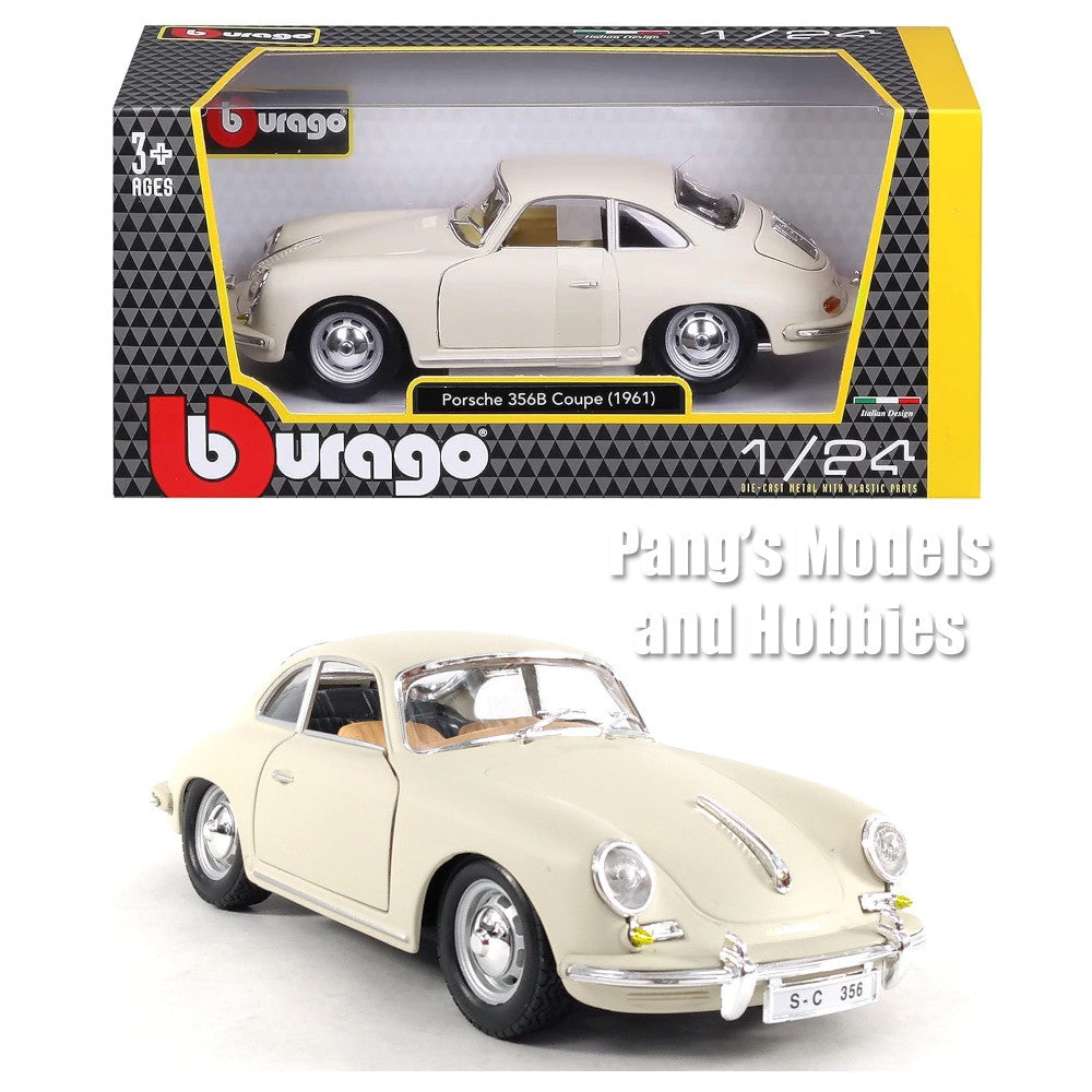 1961 Porsche 356 356B Coupe - WHITE w/ BOX - 1/24 Scale Diecast Model by Bburago