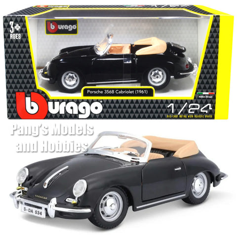 1961 Porsche 356 356B Cabriolet - BLACK w/ BOX - 1/24 Scale Diecast Model by Bburago