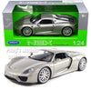 2013 Porsche 918 Spyder Hard Top - SILVER - 1/24 Diecast Metal Model by Welly w/ BOX