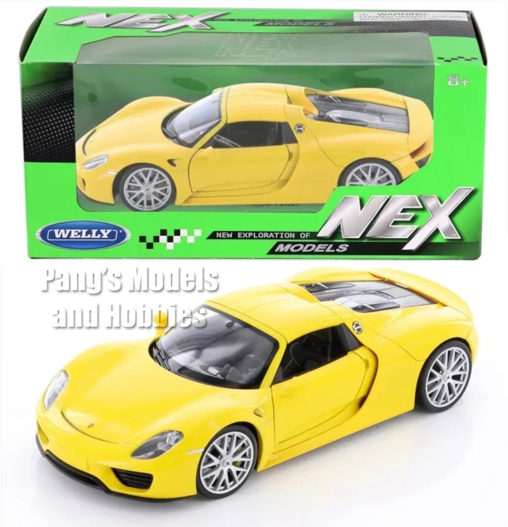 2013 Porsche 918 Spyder Hard Top - YELLOW - 1/24 Diecast Metal Model by Welly w/ BOX
