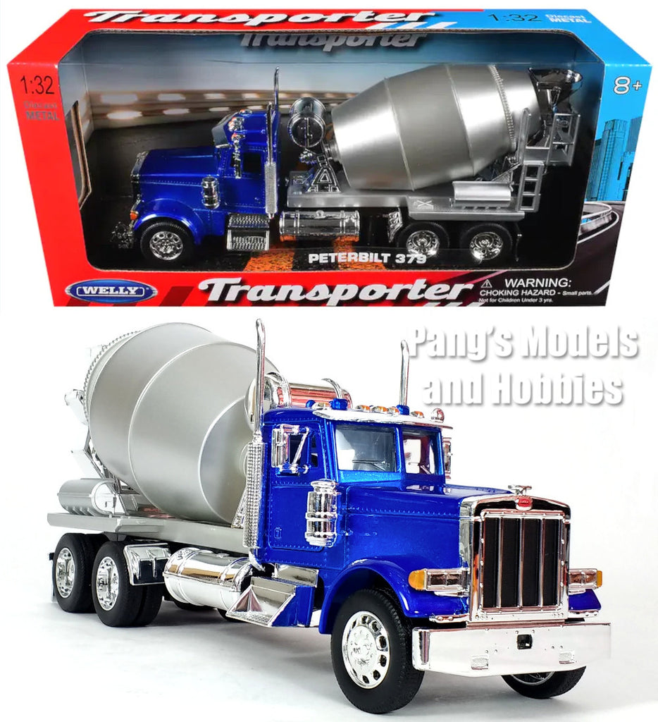 Peterbilt 379 Cement Concrete Mixer Truck - BLUE - 1/32 Scale Diecast Metal and Plastic Model by Welly