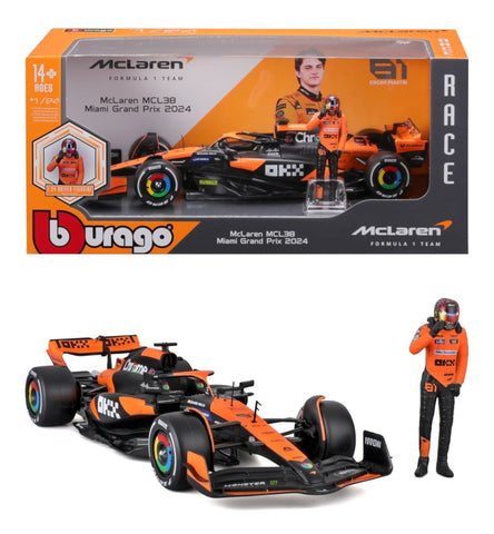 2024 Miami McLaren Formula 1 F1 MCL38 #81 Oscar Piastri 1/24 Diecast Metal Model by Bburago
