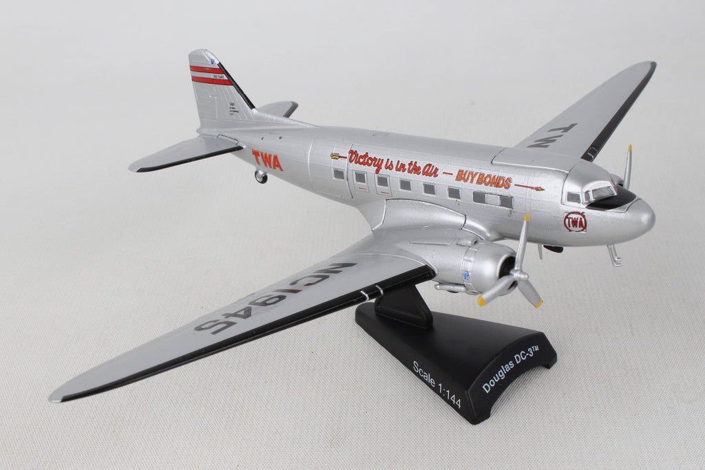 Douglas DC-3 TWA "Victory is in the Air" 1/144 Scale Diecast Model by Daron