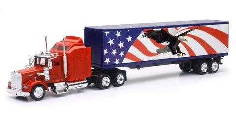 Kenworth W900 American Flag and Eagle Trailer Truck 1/43 Scale Model by NewRay