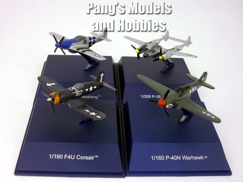 American World War II Fighter Airplanes - Set of 4 - (P-38, P-40, P-51, Corsair) Diecast Metal Collection  by NewRay
