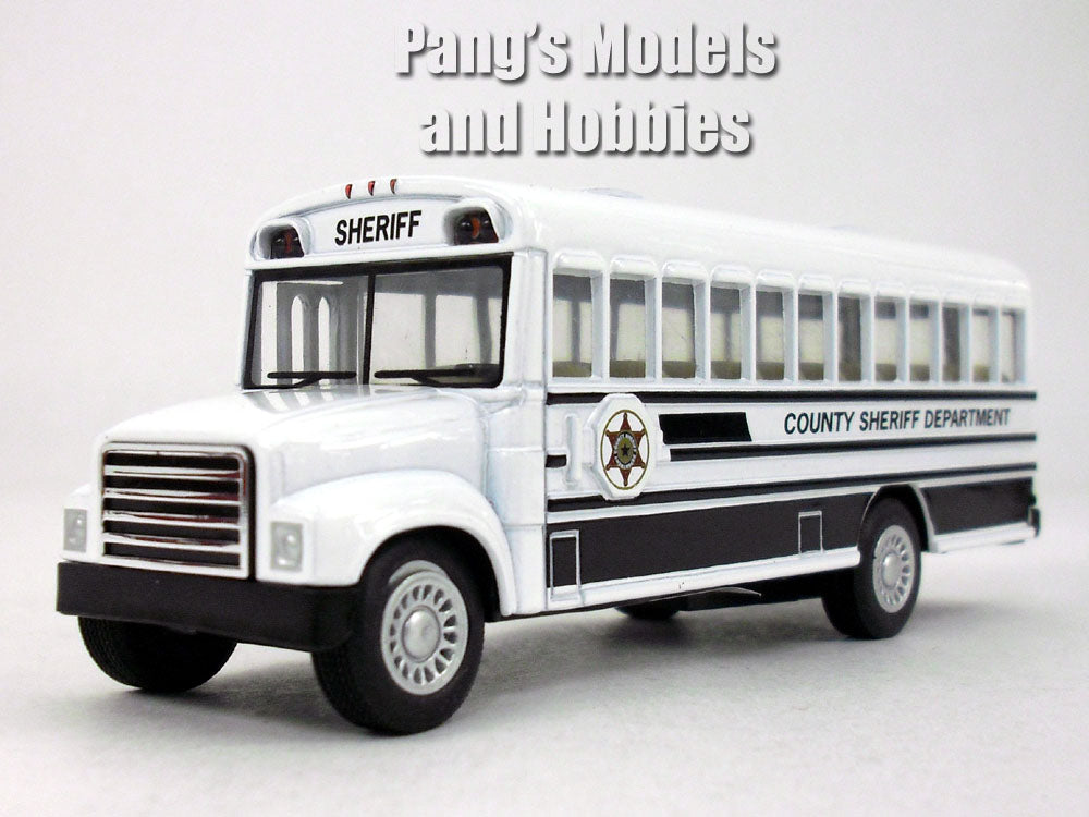 5 Inch White Country Sheriff Department Bus Scale Diecast Metal Model