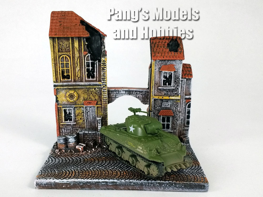 M4 Sherman Tank 1/100 Scale Diecast Model and The Siege of Bastogne "The Chateau" Diorama Display
