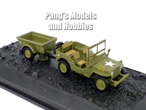 3.25 Inch Willys MB Jeep with Bantam T3 Trailer - USMC - 1/72 Scale Die-cast Model by Amercom
